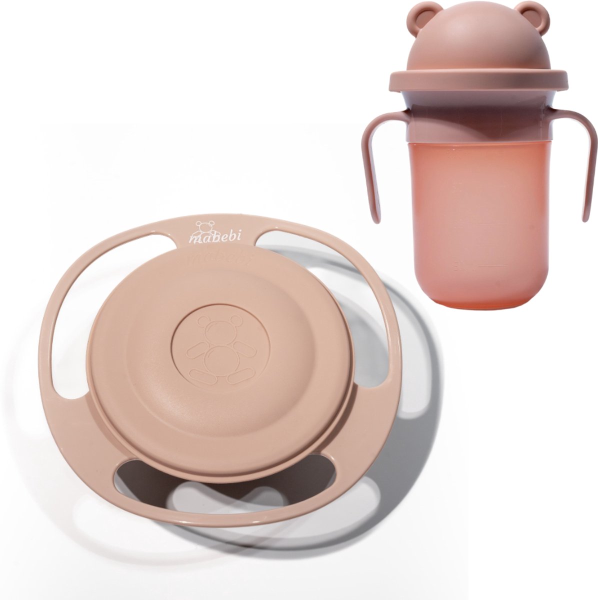 Mabebi 360° Oefenbeker - 360° Oefenkom - Kinderbeker met handvaten - Kinderkom met handvaten - Antiknoei eetset - Voorkom overbodig geknoei - Cadeautip - Kraamcadeau - Baby, Peuter & Kleuter - Roze