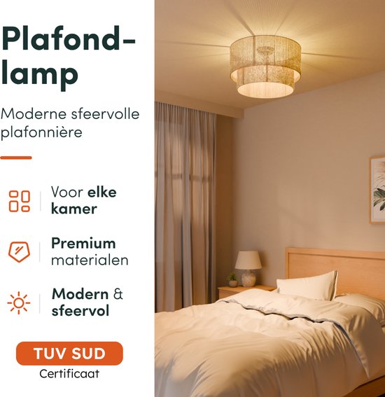 Plafonnier Nolt - Plafonnier - Lampe E27 - Style campagnard - ⌀ 45 cm - Jute - Marron