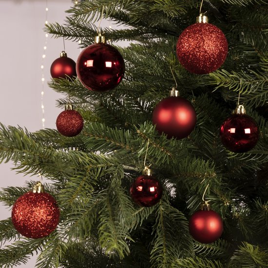 Kerstbal | plastic | rood/goud | 8cm