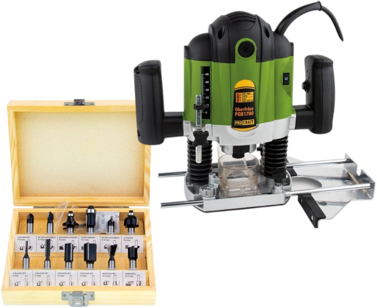 Procraft POB1700 bovenfrees 1200 watt 6 - 8 mm + accessoires