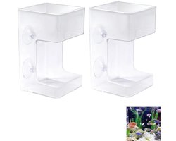 2 stuks - Voederbak voor Aquarium - Aquariumvoeder - Drijvende & Zinkende Visvoederautomaat - Dispenser met Zuignappen - voor het Voeren van Schildpadden en Garnalen - Vierkant - 10 x 6 cm
