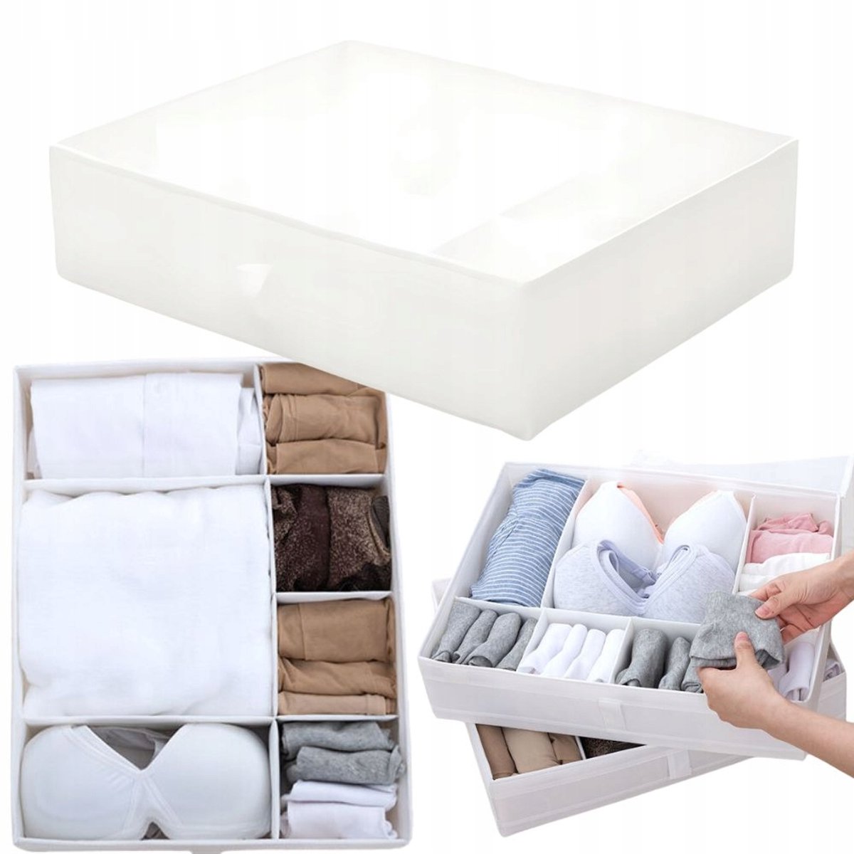 Witte Lade Organizer voor Ondergoed & Sokken - 44x34x11cm