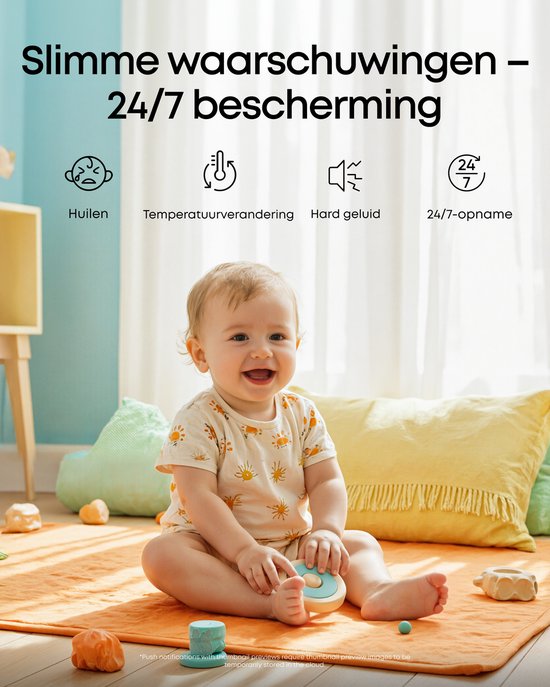 eufy Baby Monitor C10 Caméra supplémentaire - Résolution 2K HD - Zoom 4× - Panoramique 351° et Inclinaison 60° - Vision nocturne, Mouvement / Pleurs / Son / Changements de température, Communication bidirectionnelle, VOX, Bruit blanc