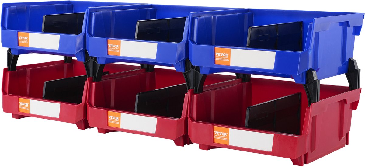 VEVOR Set Van 6 Zichtbare Opbergdozen, Stapeldozen, Opbergdozen, Blauw/Rood