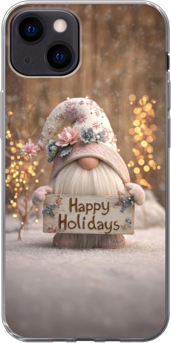 Telefoonhoesje Geschikt voor iPhone 13 hoesje - Kerst - Gnome - Bord - Kleurrijk - Siliconen Telefoonhoesje Telefoonhoesje