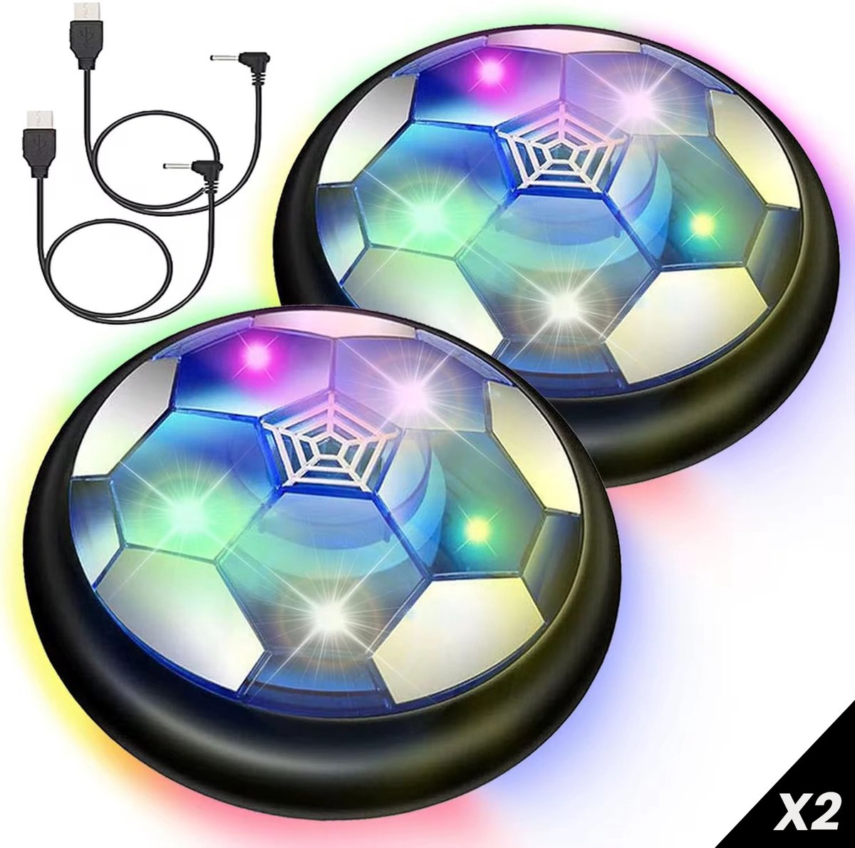 Blossombel zwevende hover bal met led verlichting - Oplaadbare- Binnen voetbal- Air soccer voetbal-Perfect cadeau voor jongens & meisjes vanaf 3 jaar. X2