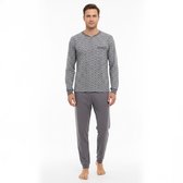 Leversic Winterpyjama voor heren, 2-delig, lange mouwen met ronde hals en geruite broek, zacht en warm, S-4XL, Marineblauw-2, S