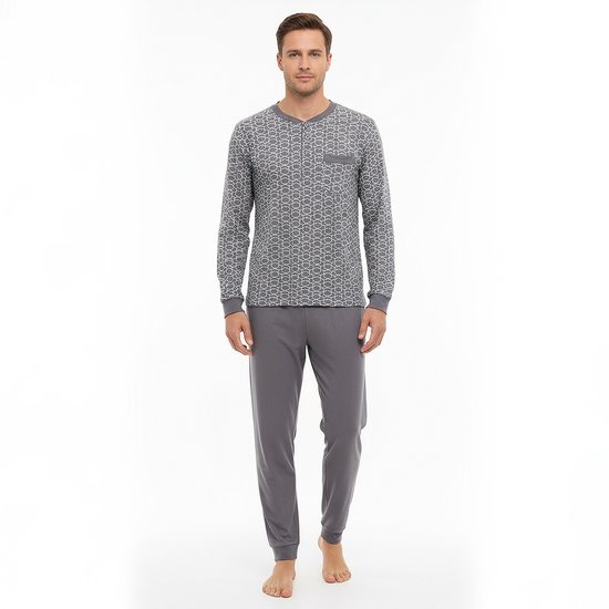 Pyjama homme en coton avec fermeture à boutons L gris