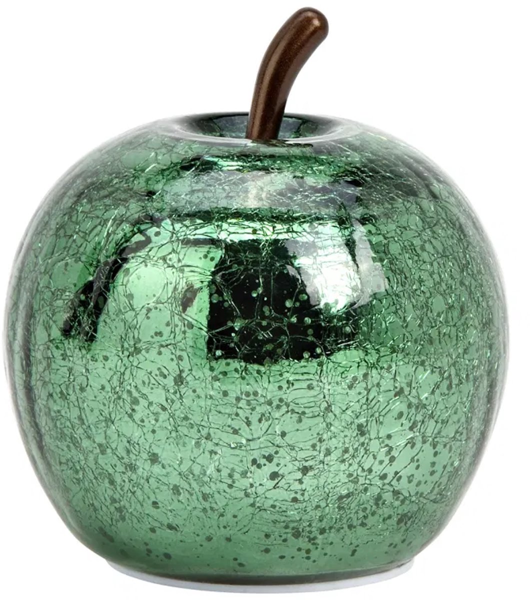 Appel met 10 LED's gemaakt van glas, metallic groen (B/H/D) 11x12x11cm met 6/18 timer op batterijen 2xAAA niet inbegrepen