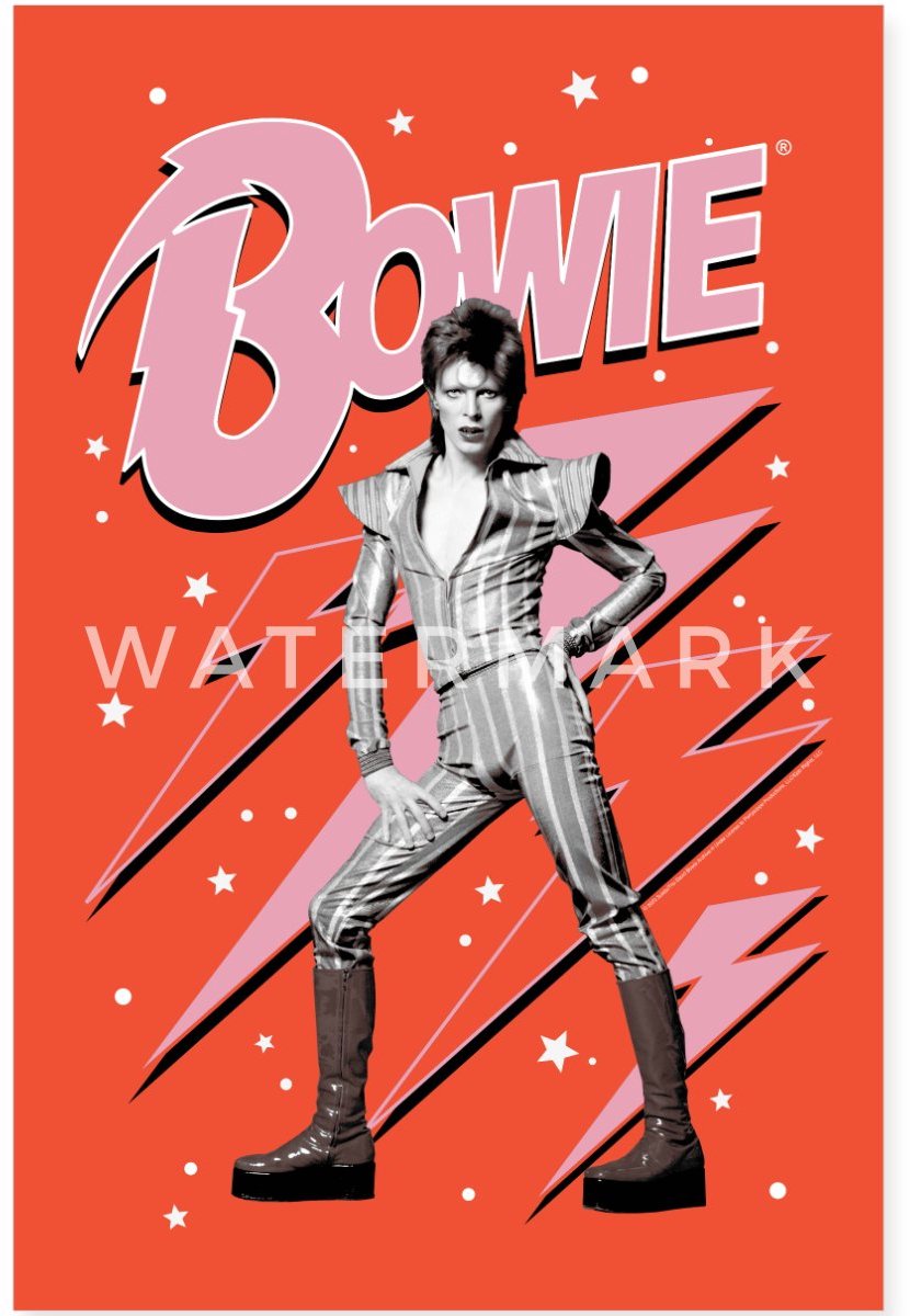 David Bowie Met Belettering Rood En Roze Poster 60x90 cm