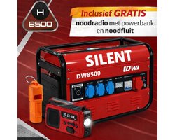 DW DW8500 – Beste koop van het jaar – stille generator 2.5 kW – noodstroom aggregaat benzine – mobiele stroomgenerator 2500 watt – compact & geluidsarm – camping, caravan & thuis – 230V / 380V – inclusief GRATIS noodfluit en noodradio (powerbank)