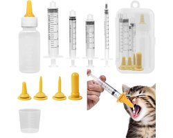 1 Set - Voedingsfles voor huisdieren - Kittenfles - Voedingsset voor kittens - Voerfles - Medicijndispenser voor huisdieren - Met maatverdeling - Soepel voeren - Geel - Geschikt voor pasgeboren kittens, puppy's en kleine dieren