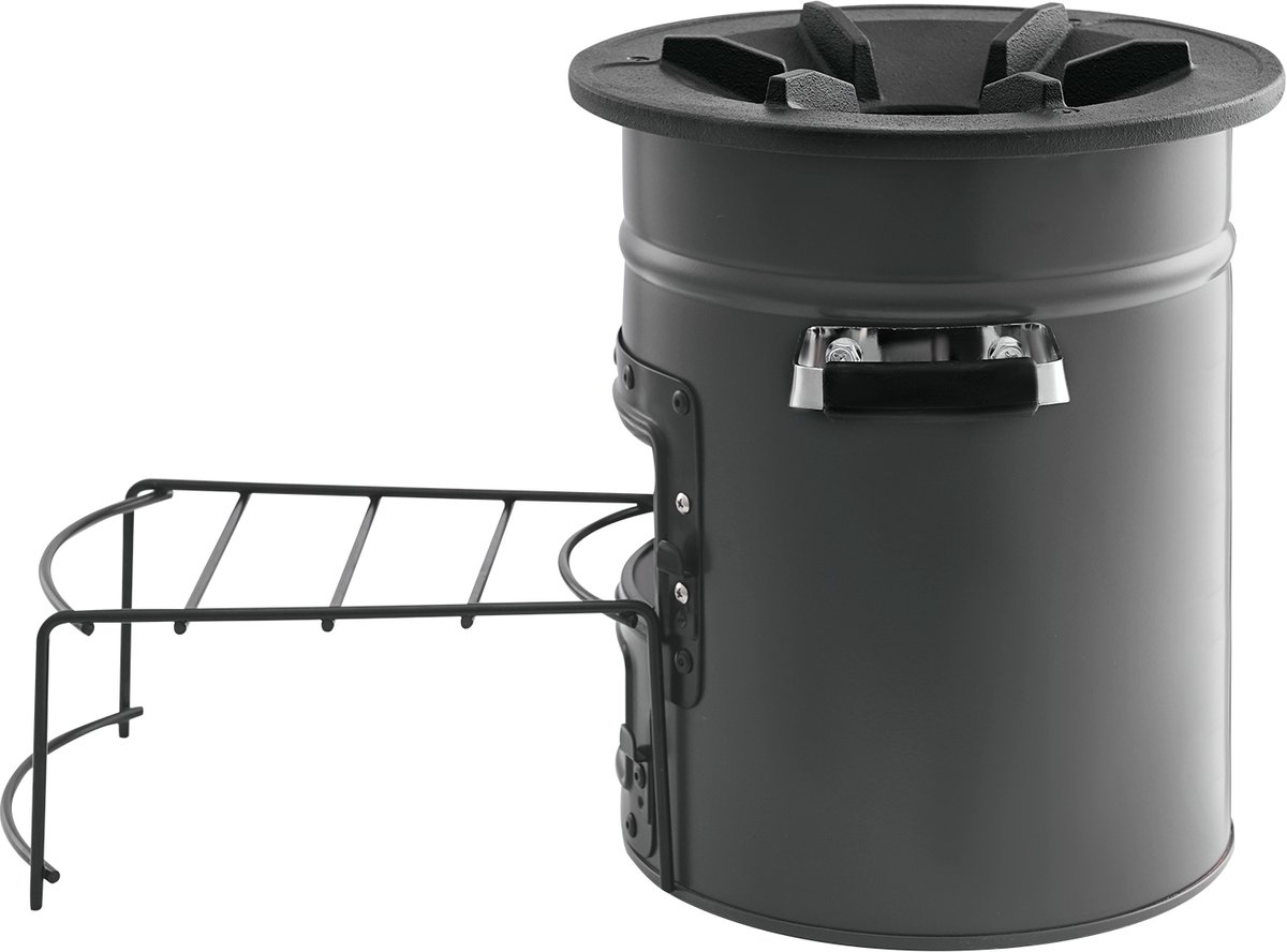 Draagbare kampeerraketkachel, houtgestookte kachel met draagtas voor outdooravonturen, duurzaam staal, ontwerp met dubbele deur, verbrandt takjes, stokjes of houtskool om te koken op campings of in achtertuinen