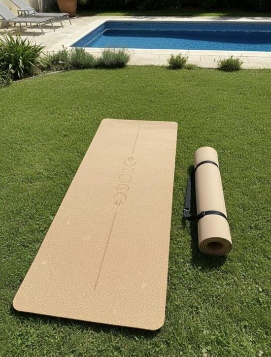 yogamat - Kurk Yogamat MAAN – Antislip –Milieuvriendelijk met TPE-Onderlaag –183×61,5×0,5 cm –Voor Yoga, Pilates, Spirituele Momenten, Ontspanning en Fitness–Inclusief Gratis Draagriem–Lichtgewicht, Duurzaam en met Gerecyclede Verpakking/ MAAN
