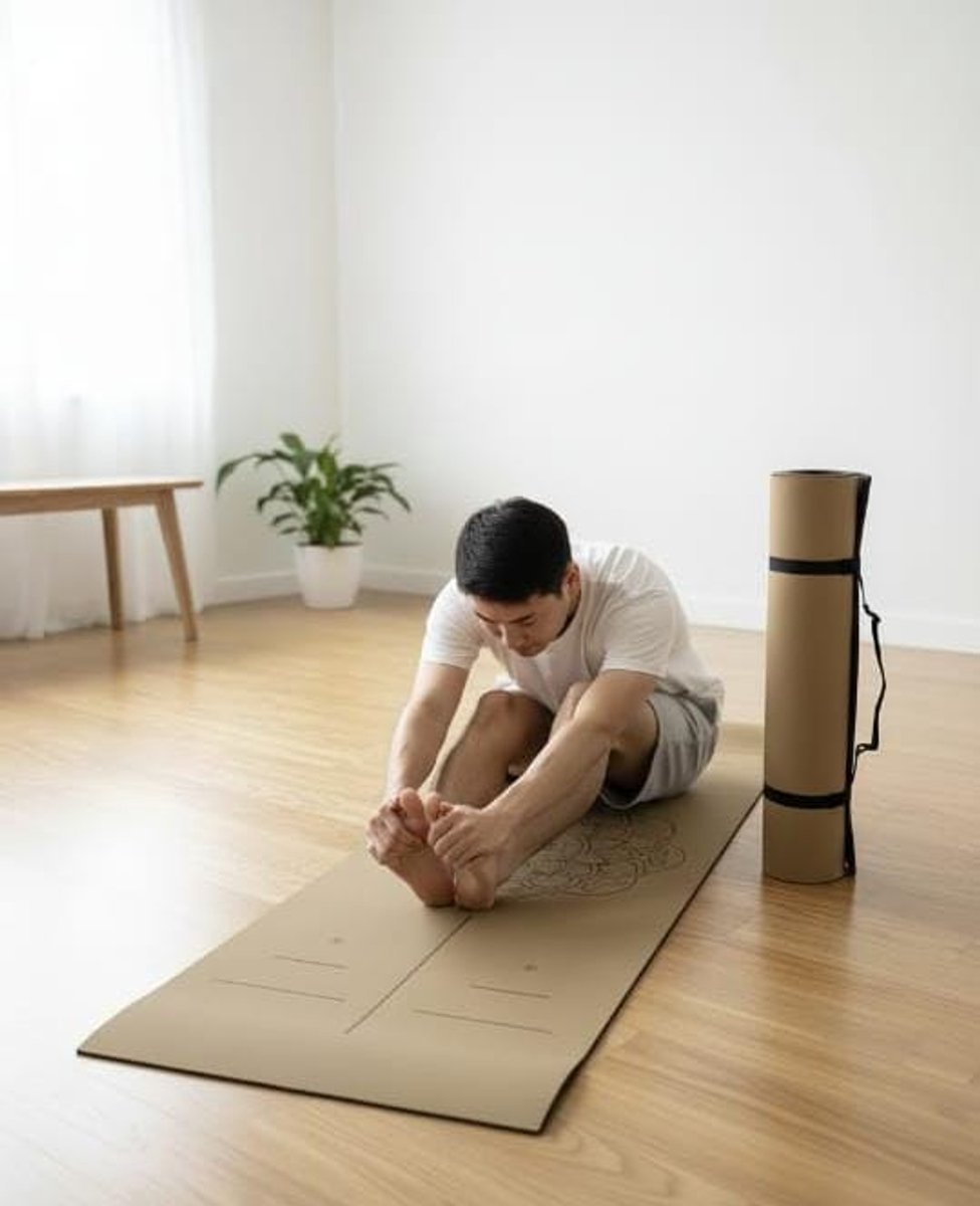 yogamat - Yogamat Kurk MANDALA – Antislip –Milieuvriendelijk met TPE-Onderlaag –183×61,5×0,5 cm –Voor Yoga, Pilates, Spirituele Momenten, Ontspanning en Fitness–Inclusief Gratis Draagriem–Lichtgewicht, Duurzaam en met Gerecyclede Verpakking/ MANDALA — cadeau in Sport & Outdoor - foto 5
