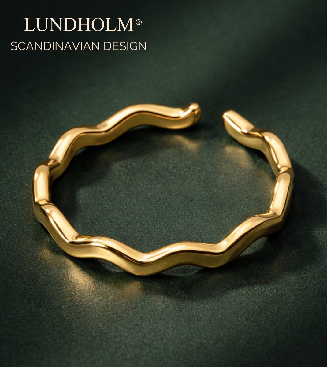Lundholm Ring Dames Goudkleurig Jewellery – Premium Stainless Steel – Verstelbare Ring Golvend Minimalistisch – One Size My – Betekenisvol & Elegant – Cadeau voor Haar - Luxe Geschenkverpakking