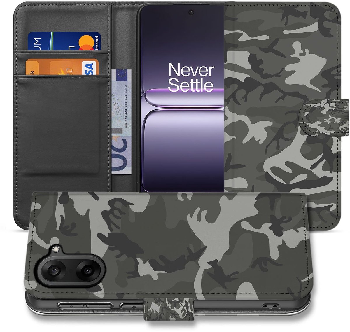OnePlus Nord CE 5 Bookcase Hoesje met Army Light Camouflage Design