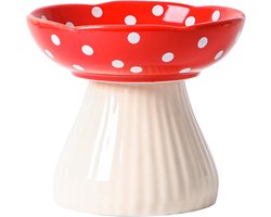 Katten Voerbak - Voerbak Kat - Bak Katten - Kattenvoer- & Drinkbakken - Paddenstoelvormige Verhoogde Kattenbak Brede En Ondiepe Keramische Kattenbak - Geschikt Voor Voer En Water - Voor En Waterbakken Voor Kittens En Oudere Katten - Rood