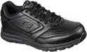 Zwarte Skechers veterschoen met S-logo op de zijkant en slipbestendige zool.