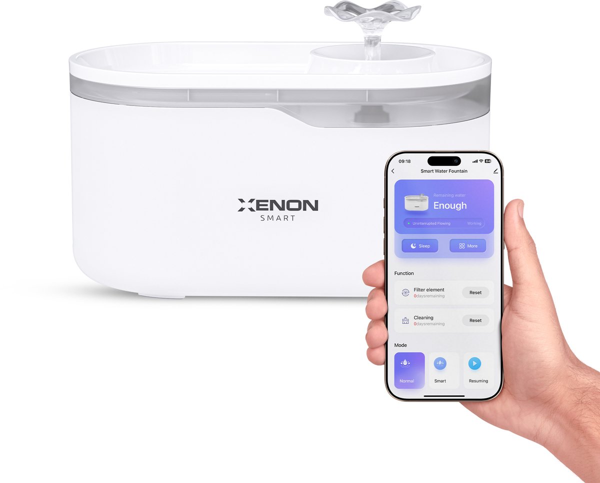 Xenon Smart Slimme Drinkfontein | 2.8L, App Control, Stille Pomp & Filter voor bijvullen of onderhoud | waterfilter | auto spoelen
