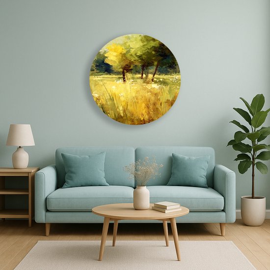 Zomerse boomweide – wandcirkel – ronde wandprint – Forex muurcirkel – 100x100 cm