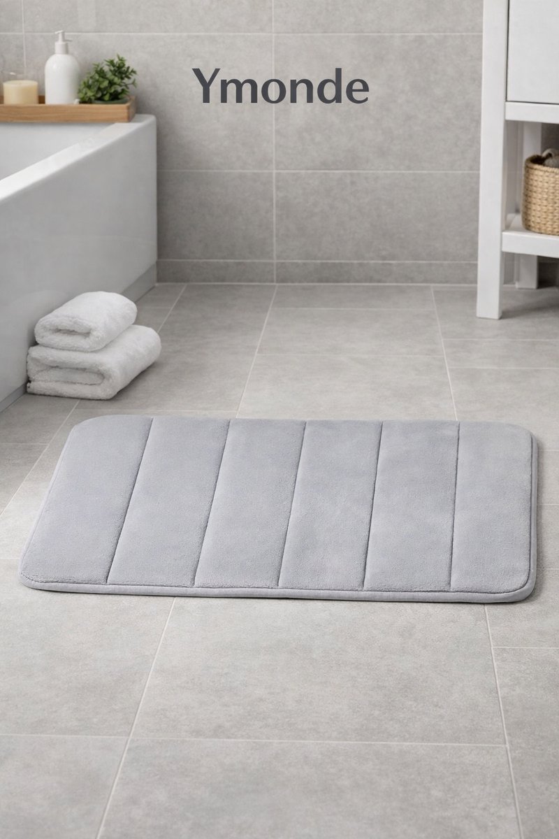 Ymonde Lichtgrijze Anti-Slip Badmat – 50×80 cm – Verticaal Strepenpatroon – Badkamer Mat – Veilig & Comfortabel