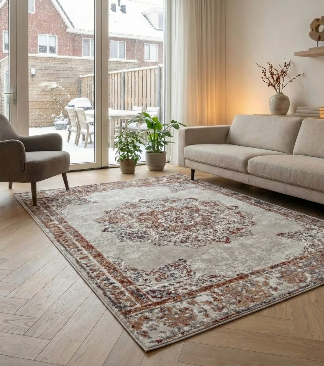 Flycarpets Klassiek Vintage Vloerkleed Maderno - Creme / Multi - 80x120 cm - Perzisch Tapijt Laagpolig - Loper