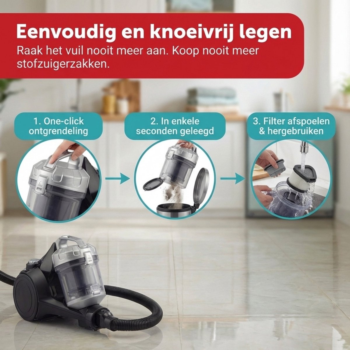 Tomado TVC2001B - Stofzuiger zonder stofzak - 2 liter - Zakloos - HEPA 12 filter - Lichtgewicht - Zwart — afbeelding 5