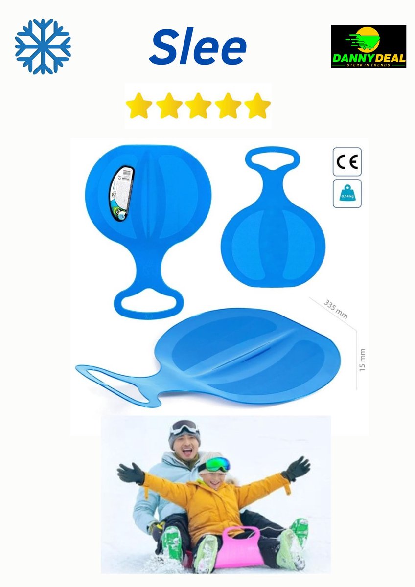 Kunststof Slee - Lichtgewicht Winterslee - Met Handvat - voor Kinderen vanaf 3 jaar - Bestand tegen Kou & Impact - Wintersport
