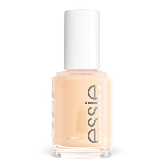Essie nagellakflesje met licht perzikkleurige lak, genaamd 'Glass Nails'.