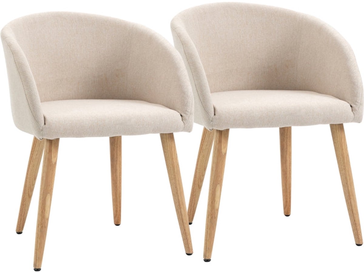 Merax Eetkamerstoelen – Scandinavisch Design – Comfortabele Kuipstoelen – Houten Poten – Beige – 55×56×74 cm
