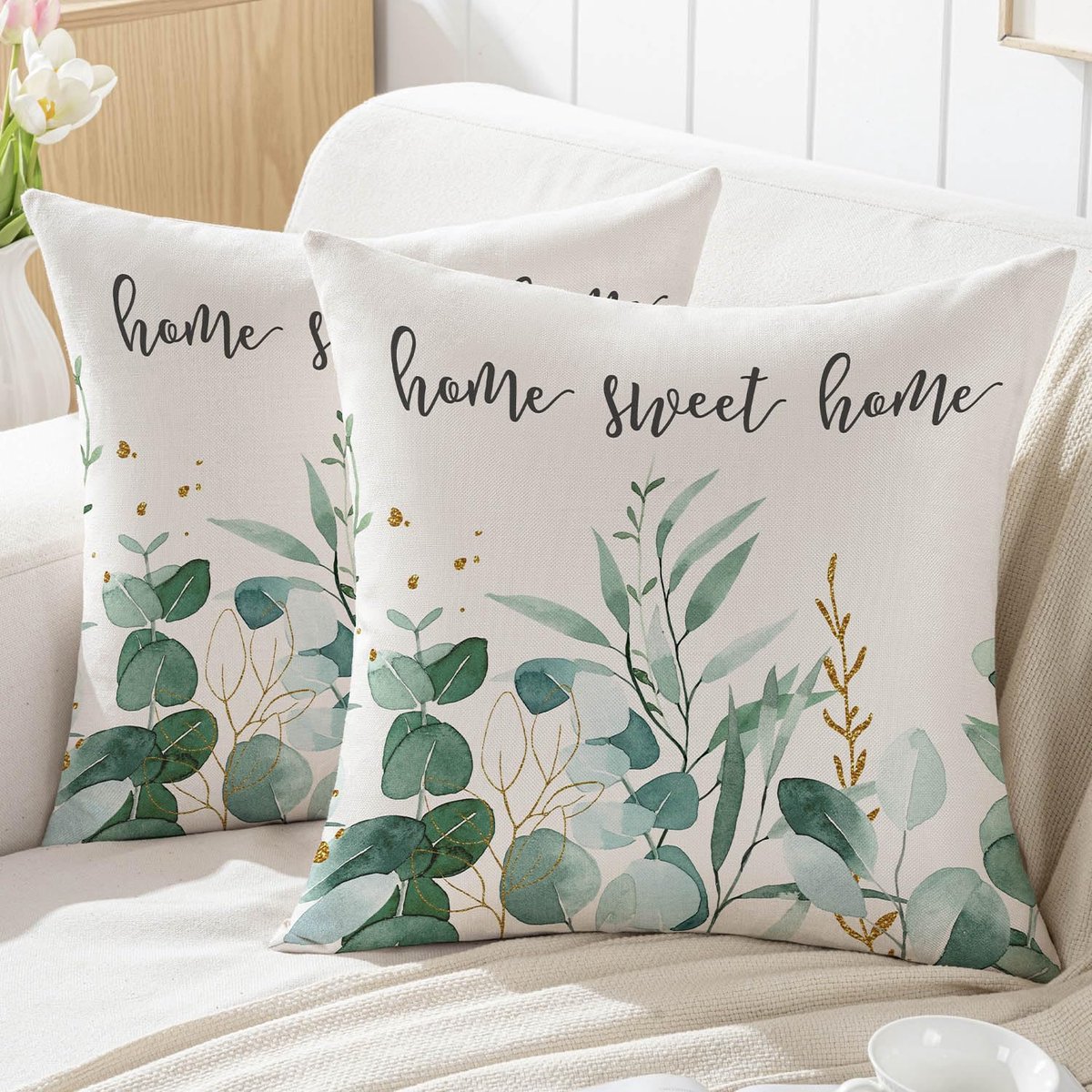 Unyqoos Set van 2 decoratieve kussenslopen met botanisch bladpatroon voor buitengebruik Kleurjik