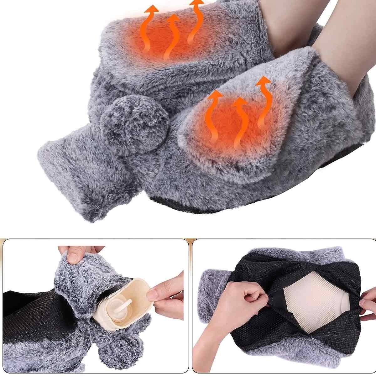GELLDG Warmwaterkruik voor de voeten - Voetverwarmer - 2 liter elektrische voetverwarmer - Ultrazacht en warm - Unisex 2-in-1 voetverwarmingskussen - Warmte en bescherming in de winter - Afneembare pluche hoes - Grijs — cadeau in Elektronica - foto 6