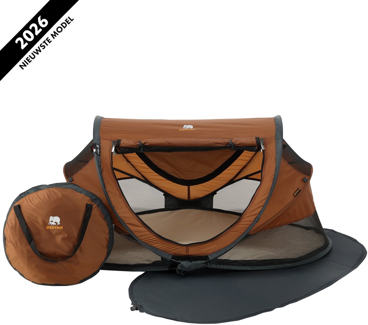 Bol.com Deryan Peuter Luxe Pop-Up Campingbedje - Reisbed met Matras - Caramel aanbieding