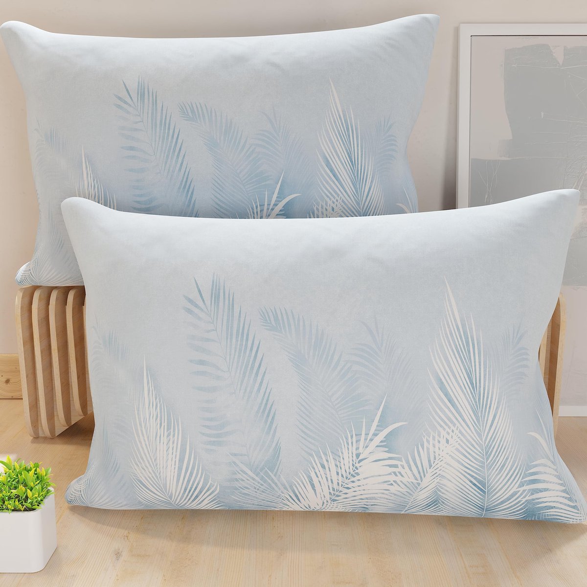 Unyqoos Set van twee zachte kussenhoezen 80x50 cm voor bank en bed Blauw