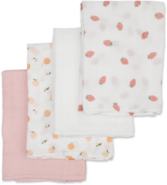 Lulujo - hydrofiele doeken - swaddle - bamboo - 120x120 cm - 4-pack - Berries & Peaches van Merkloos — afbeelding 2
