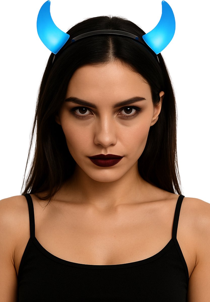 Partychimp Voordeelverpakking 6 pack Duivel Hoorns Met Blauw Licht voor bij Halloween Kostuum Volwassenen Halloween Kostuum Heren Halloween Kostuum Dames Carnaval Accessoires Carnavalskleding Dames Carnavalskleding Heren - Inclusief batterijen