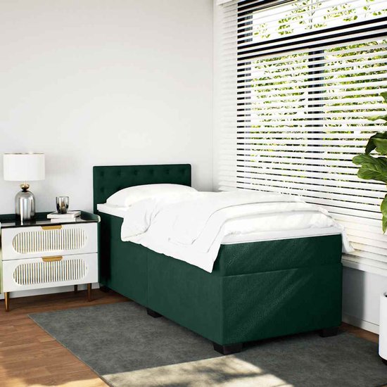 vidaXL - Sommier tapissier - avec - matelas - velours - vert foncé - 90x190 - cm