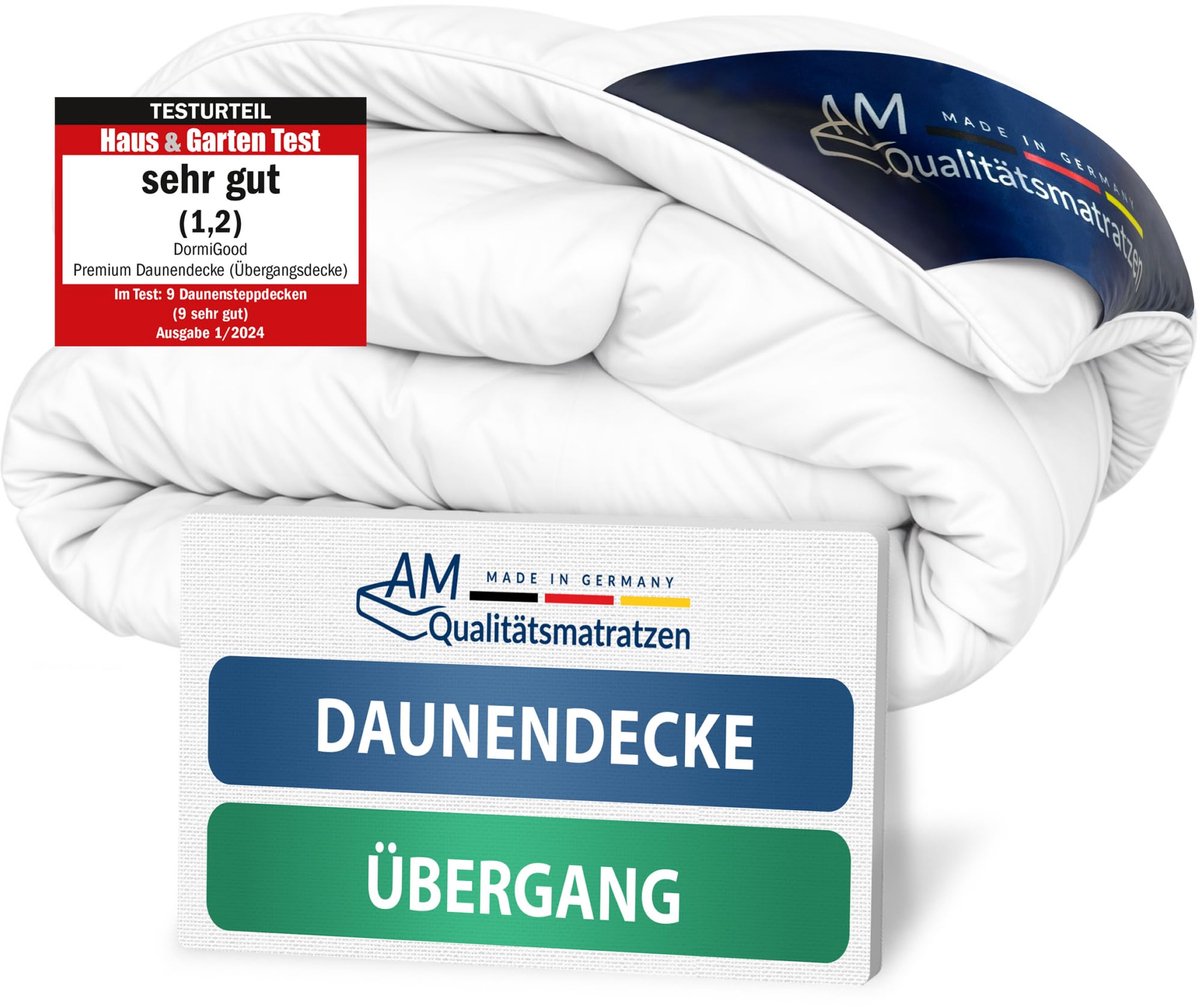 AM Qualitätsmatratzen - 100% dons - Hoogwaardig donsdekbed 200x200 cm voor in de lente/herfst - Overgangsdekbed 200 x 200 - Warm donsdekbed voor in de lente en herfst - Inlegwerk van katoen