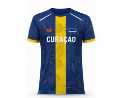 FightSense Curaçao Performance T-Shirt – Blauw/Geel – Lichtgewicht Sportshirt voor Training & Vrije Tijd - Maat S