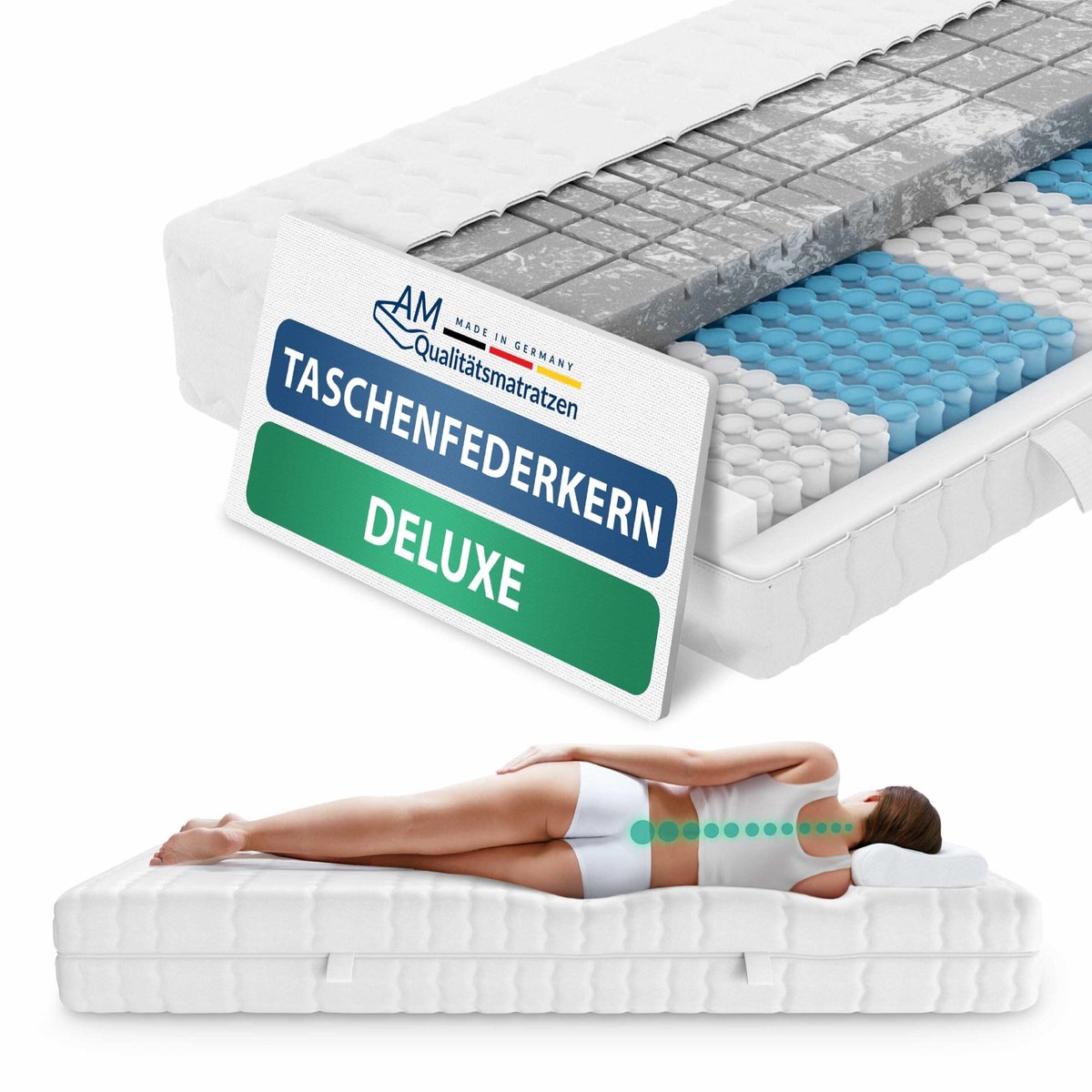 AM Qualitätsmatratzen 3D Deluxe pocketveringmatras 120 x 200 cm H2 24cm - Made in Germany & OEKO TEX-gecertificeerd - Ergonomisch matras met Lyocell-hoes - 7-zone pocketveringmatras