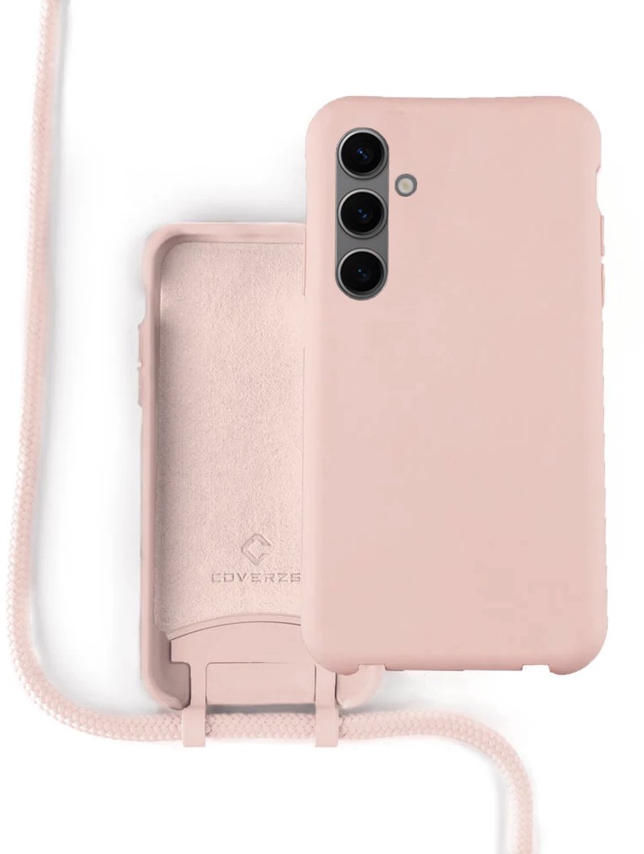 Coverzs Siliconen hoesje met koord geschikt voor Samsung Galaxy S23 Plus (Roze)