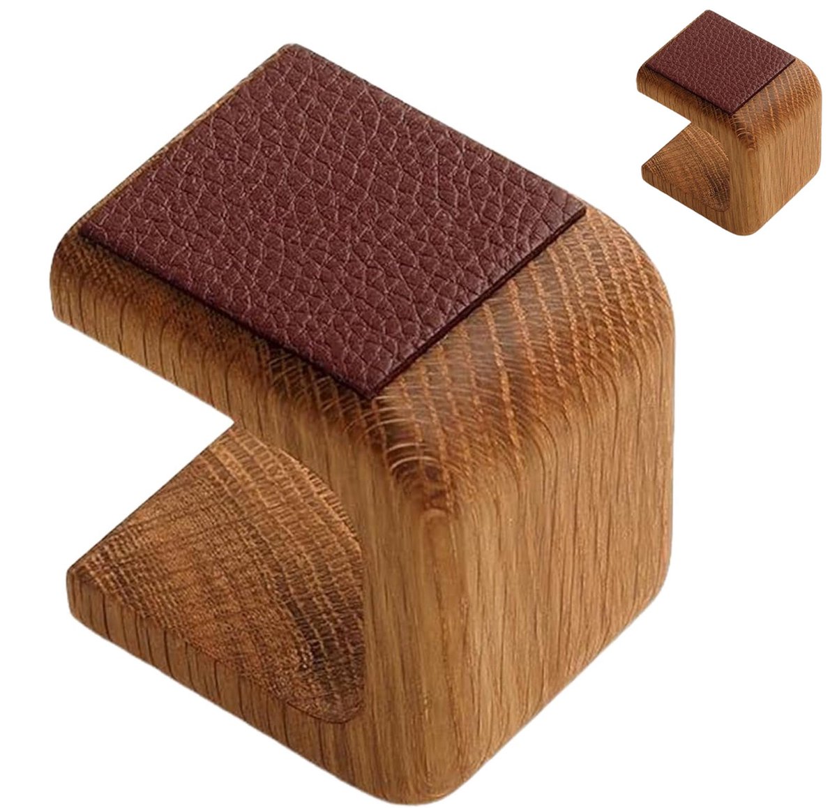 Horloge standaard-horloge houder-Tweedelig horlogestandaard van massief hout - eenvoudige horlogehouder - met leren beschermhoes - bruin - 6x5x7 cm