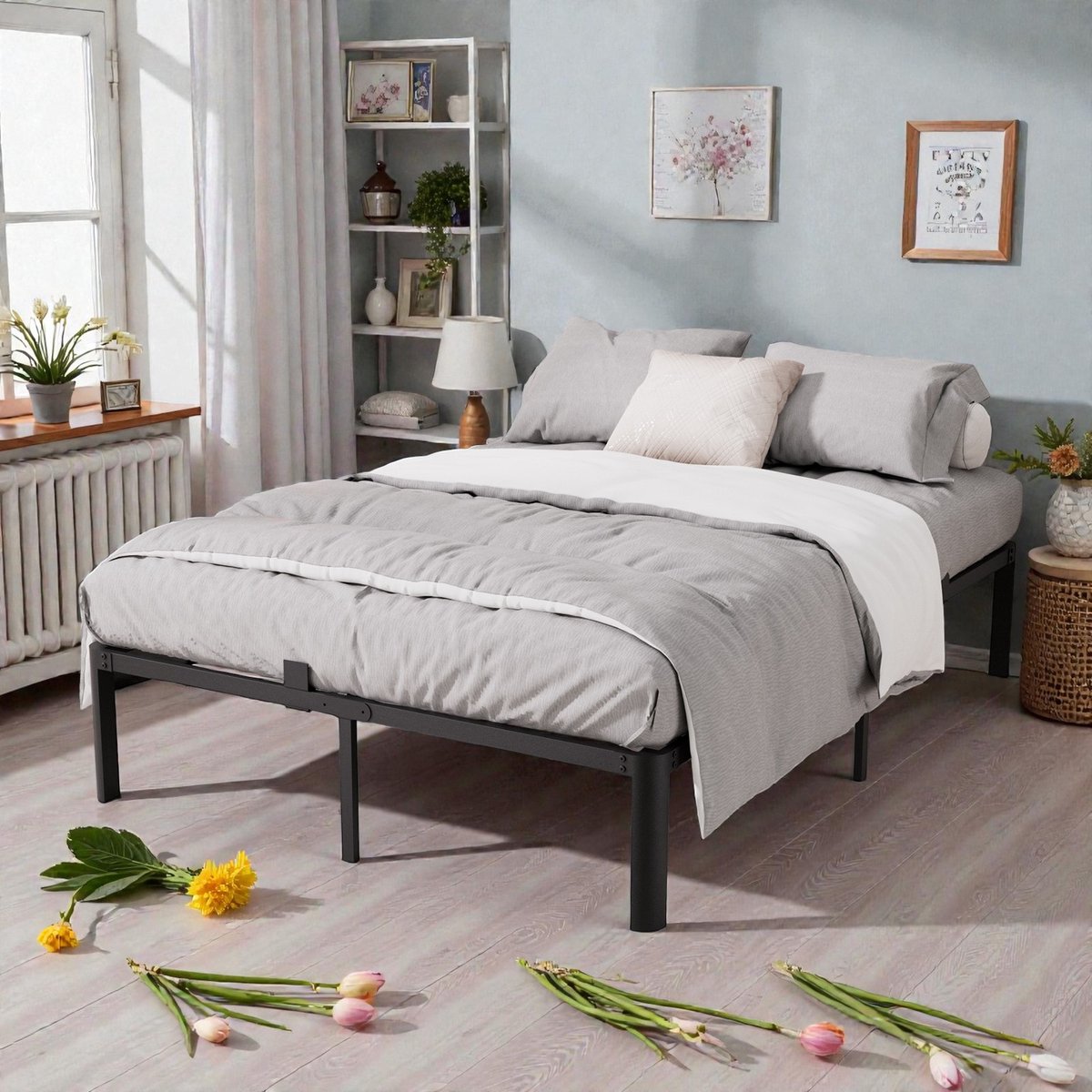 KUTAS Tweepersoonsbed - Metalen Bedframe - 160x200 cm - Minimalistisch Bedframe - Heavy Duty Metalen - Extra Stevig & Krasvrij - Grote Opbergruimte - Lattenbodem - Eenvoudig te Monteren - Zwart