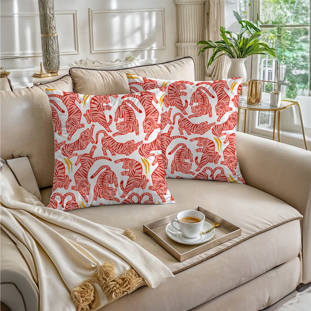 Boraboi® Luxe Decoratieve Kussenhoezen set van 2 , Zachte Suède Touch- 45x45cm -(Rood,Geel,Wit)