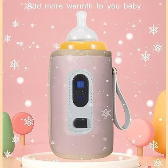 USB-babyflesverwarmer met nauwkeurige temperatuurregeling via LCD-scherm, geschikt voor thuis, buitenshuis en in de auto (roze). — afbeelding 5