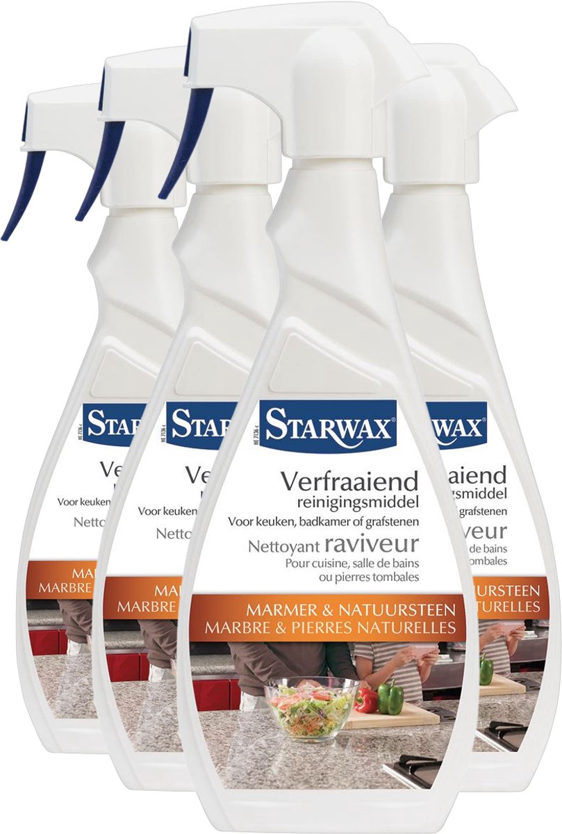 Starwax Verfraaiende Reiniger Marmer & Natuursteen - 4x 500ml - Vloeronderhoud - Glansherstellend - Beschermt tegen Vlekken - Inhoud: 500ml - Kleur: wit - LxBxH: 11x27,7x4,5cm