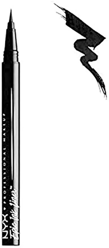 Zwarte NYX Epic Ink Liner stift met streep zwarte inkt ernaast.