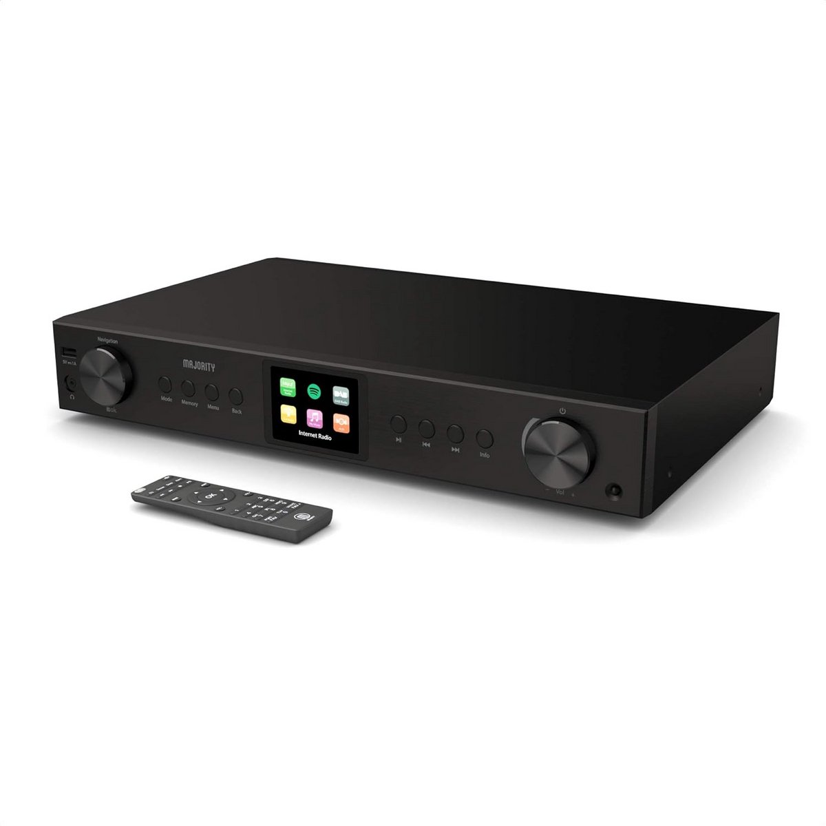 Internetradio met DAB+ en Bluetooth | FM, Spotify Connect, Podcasts | USB, AUX, RCA Audio Uitgang | 90+ Presets, Kleurendisplay | Afstandsbediening | Zwart