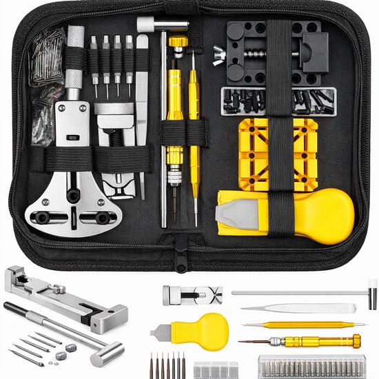 Nifkos - Premium Horloge Gereedschap - Horlogeband Inkorter - 160 delig - Horloge Reparatie Set - tot 55 mm - Horloge Opener - Horloge Schroevendraaierset - Horlogekast Opener - Horlogegereedschap